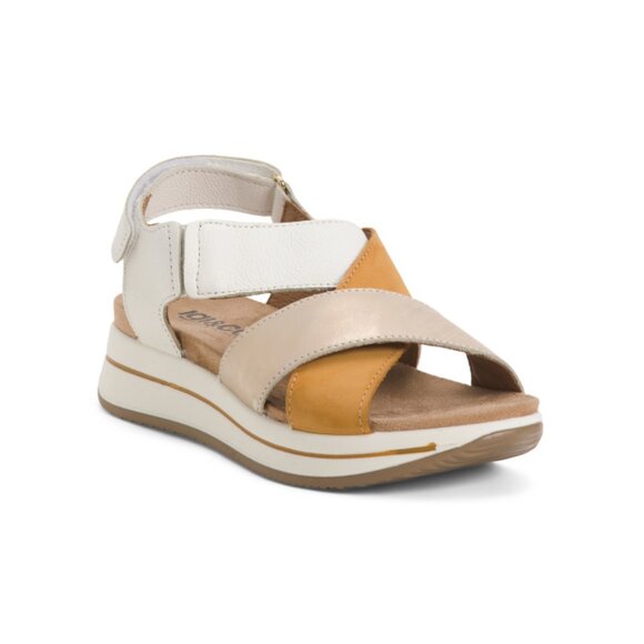 IGI&CO White/Orange Made In Italy Leather Comfort Multi-band Wedge Sandals - Picture 1 of 2